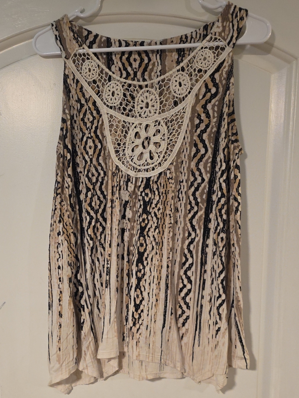 Maurices Beige Cream and Black Crochet Yoke Tank Top